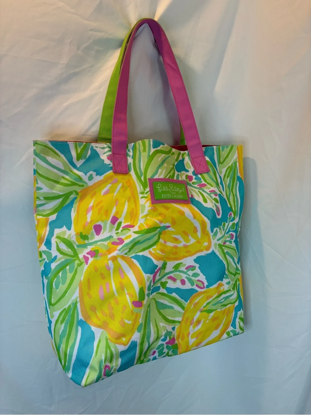 Lilly Pulitzer Lemon Floral Tote with Pink Handles